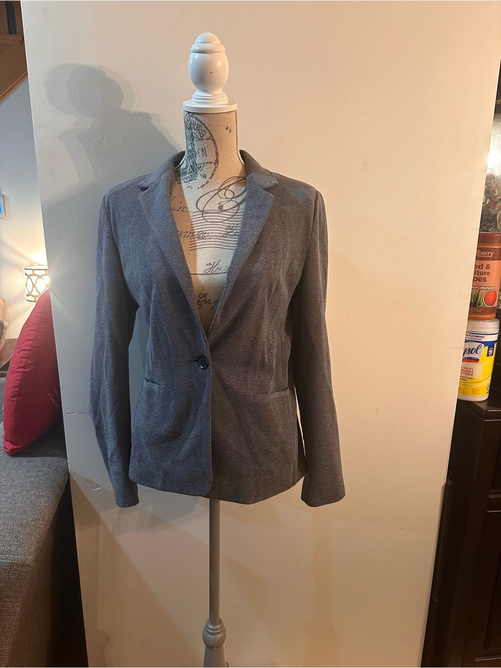 Express Gray Single-Button Notch Lapel Blazer